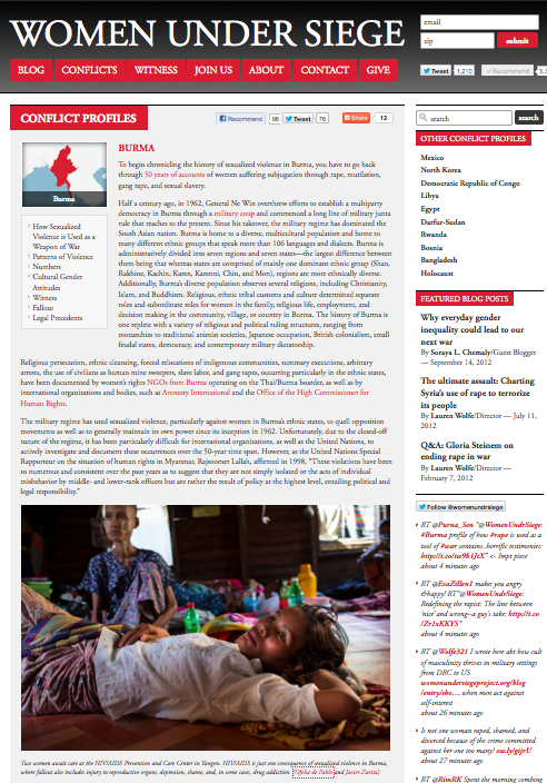 Burma, sexual violence against women. Women under Siege Project, New York